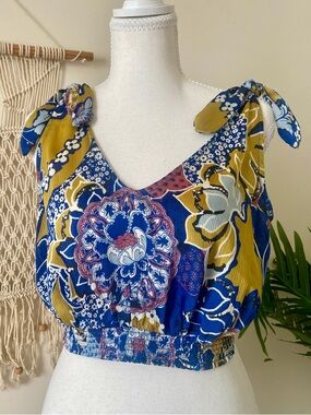 Free People Weekend In Montauk Adjustable Tie Strap Tank Top Ocean Combo Size S